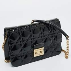 Pre Owned Dior Black Cannage Patent Leather Miss Dior Promenade Chain Bag
