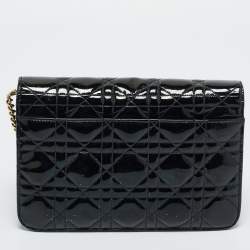 Pre Owned Dior Black Cannage Patent Leather Miss Dior Promenade Chain Bag