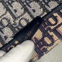 Pre Owned حقيبة يد ديور كتاب كبيرة كانفاس مطرزة بلون أزرق كحلي مع تصميم مائل