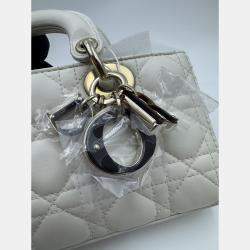 Pre Owned Dior White Cannage Leather Medium Lady D-Joy Tote