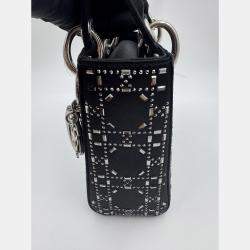 Pre Owned Dior Black Cannage Satin Mini Crystal Embellished Lady Dior Tote