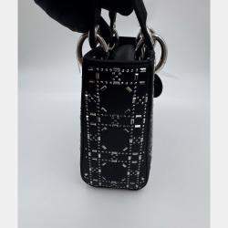 Pre Owned Dior Black Cannage Satin Mini Crystal Embellished Lady Dior Tote