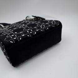 Pre Owned Dior Black Cannage Satin Mini Crystal Embellished Lady Dior Tote