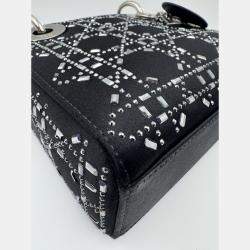 Pre Owned Dior Black Cannage Satin Mini Crystal Embellished Lady Dior Tote