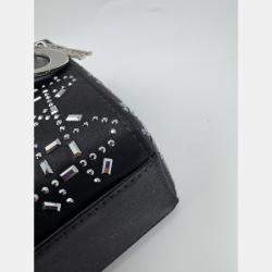 Pre Owned Dior Black Cannage Satin Mini Crystal Embellished Lady Dior Tote