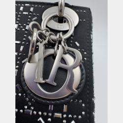 Pre Owned Dior Black Cannage Satin Mini Crystal Embellished Lady Dior Tote