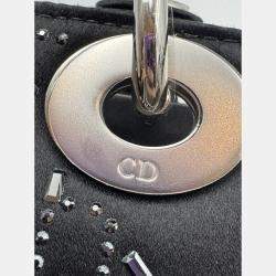 Pre Owned Dior Black Cannage Satin Mini Crystal Embellished Lady Dior Tote