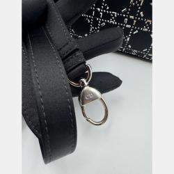 Pre Owned Dior Black Cannage Satin Mini Crystal Embellished Lady Dior Tote