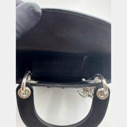 Pre Owned Dior Black Cannage Satin Mini Crystal Embellished Lady Dior Tote