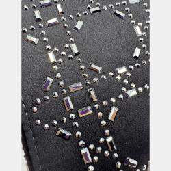 Pre Owned Dior Black Cannage Satin Mini Crystal Embellished Lady Dior Tote