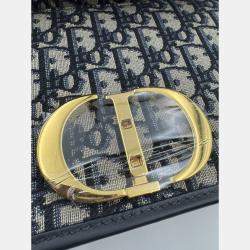 Pre Owned Dior Navy Blue Oblique Canvas and Leather Montaigne 30 Flap Shoulder Bag