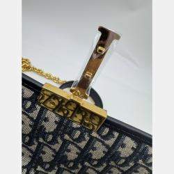 Pre Owned Dior Navy Blue Oblique Canvas and Leather Montaigne 30 Flap Shoulder Bag