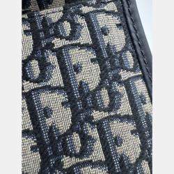 Pre Owned Dior Navy Blue Oblique Canvas and Leather Montaigne 30 Flap Shoulder Bag