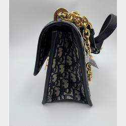 Pre Owned Dior Navy Blue Oblique Canvas and Leather Montaigne 30 Flap Shoulder Bag