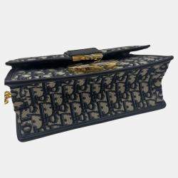 Pre Owned Dior Navy Blue Oblique Canvas and Leather Montaigne 30 Flap Shoulder Bag