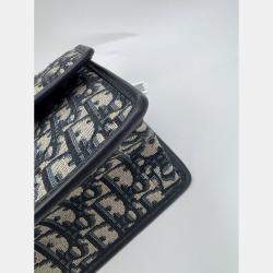 Pre Owned Dior Navy Blue Oblique Canvas and Leather Montaigne 30 Flap Shoulder Bag