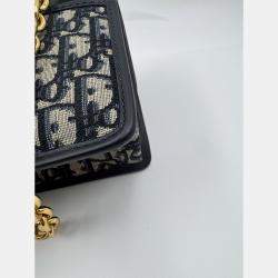 Pre Owned Dior Navy Blue Oblique Canvas and Leather Montaigne 30 Flap Shoulder Bag