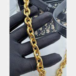 Pre Owned Dior Navy Blue Oblique Canvas and Leather Montaigne 30 Flap Shoulder Bag