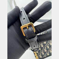 Pre Owned Dior Navy Blue Oblique Canvas and Leather Montaigne 30 Flap Shoulder Bag