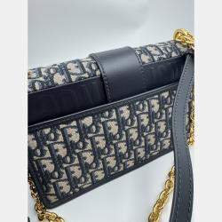 Pre Owned Dior Navy Blue Oblique Canvas and Leather Montaigne 30 Flap Shoulder Bag