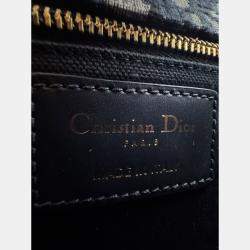 Pre Owned Dior Navy Blue Oblique Canvas and Leather Montaigne 30 Flap Shoulder Bag