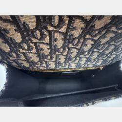 Pre Owned Dior Navy Blue Oblique Canvas and Leather Montaigne 30 Flap Shoulder Bag