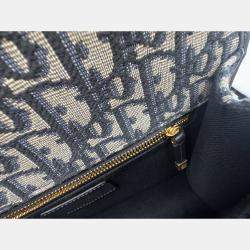 Pre Owned Dior Navy Blue Oblique Canvas and Leather Montaigne 30 Flap Shoulder Bag