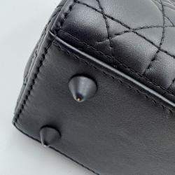 Pre Owned حقيبة يد توتس ديور ليدي ديور صغيرة جلد مطفي أسود بالكامل كاناج سوداء