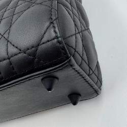 Pre Owned حقيبة يد توتس ديور ليدي ديور صغيرة جلد مطفي أسود بالكامل كاناج سوداء