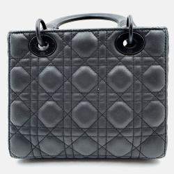 Pre Owned حقيبة يد توتس ديور ليدي ديور صغيرة جلد مطفي أسود بالكامل كاناج سوداء