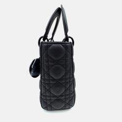 Pre Owned حقيبة يد توتس ديور ليدي ديور صغيرة جلد مطفي أسود بالكامل كاناج سوداء