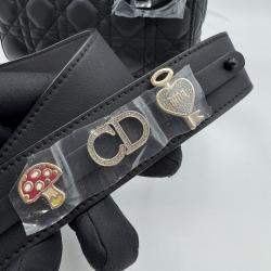 Pre Owned حقيبة يد توتس ديور ليدي ديور صغيرة جلد مطفي أسود بالكامل كاناج سوداء