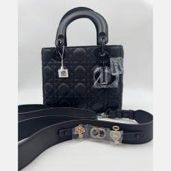 Pre Owned حقيبة يد توتس ديور ليدي ديور صغيرة جلد مطفي أسود بالكامل كاناج سوداء