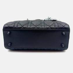 Pre Owned حقيبة يد توتس ديور ليدي ديور صغيرة جلد مطفي أسود بالكامل كاناج سوداء