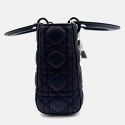 Pre Owned حقيبة يد توتس ديور ليدي ديور صغيرة جلد مطفي أسود بالكامل كاناج سوداء