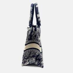 Pre Owned Dior Navy BlueWhite Embroidered Canvas Small Toile de Jouy Book Tote