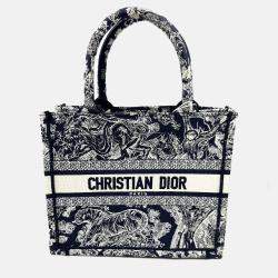 Pre Owned Dior Navy BlueWhite Embroidered Canvas Small Toile de Jouy Book Tote