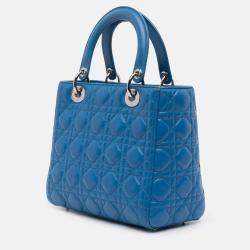 Pre Owned Dior Blue Medium Lambskin Cannage Lady Dior