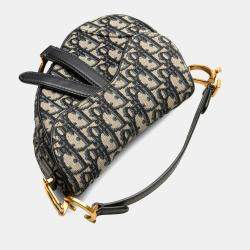 Pre Owned Dior Navy Blue Mini Oblique Canvas Saddle Bag