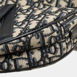 Pre Owned Dior Navy Blue Mini Oblique Canvas Saddle Bag