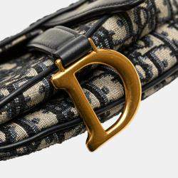 Pre Owned Dior Navy Blue Mini Oblique Canvas Saddle Bag