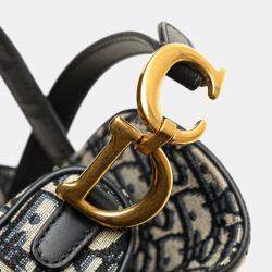 Pre Owned Dior Navy Blue Mini Oblique Canvas Saddle Bag