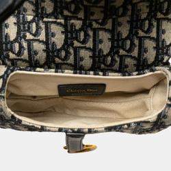 Pre Owned Dior Navy Blue Mini Oblique Canvas Saddle Bag