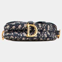 Pre Owned Dior Navy Blue Mini Oblique Canvas Saddle Bag