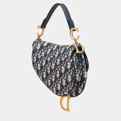 Pre Owned Dior Navy Blue Mini Oblique Canvas Saddle Bag