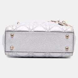 Pre Owned حقيبة ديور ليدي ديور كاناج صغيرة ميتاليك جلد عجل محبب فضي