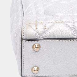 Pre Owned حقيبة ديور ليدي ديور كاناج صغيرة ميتاليك جلد عجل محبب فضي