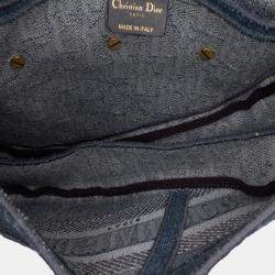 Pre Owned Dior Blue Oblique Denim Embroidered Saddle Bag