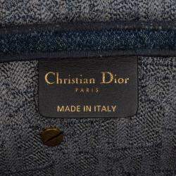 Pre Owned Dior Blue Oblique Denim Embroidered Saddle Bag