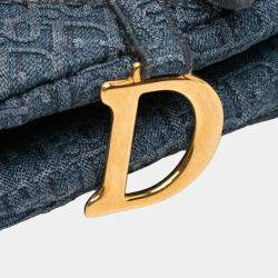 Pre Owned Dior Blue Oblique Denim Embroidered Saddle Bag